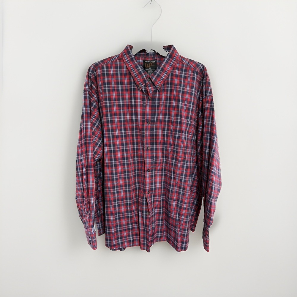 Walnut Creek WC Mens Shirt 4XL Red Blue Plaid Button Down Big Tall EUC W35